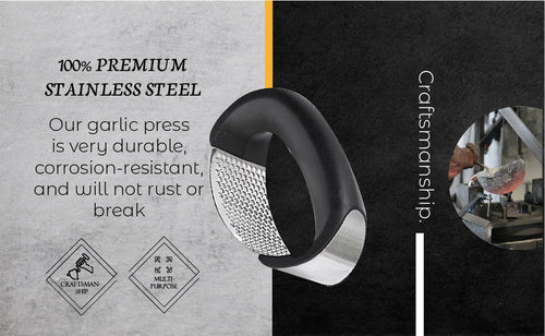 Premium Stainless Steel Rocking Garlic Press | Easy‑Crush Ergonomic Garlic Mincer