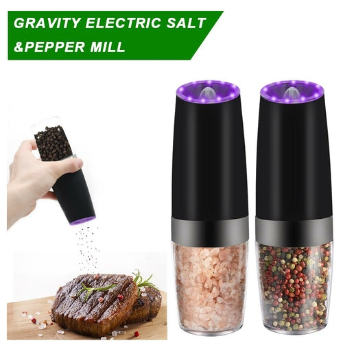 Electric Gravity Pepper Grinder | Automatic Salt & Pepper Mill with LED Ligh