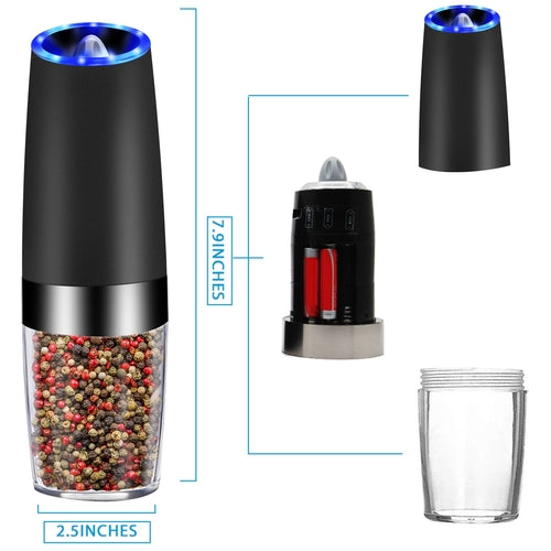 Electric Gravity Pepper Grinder | Automatic Salt & Pepper Mill with LED Ligh