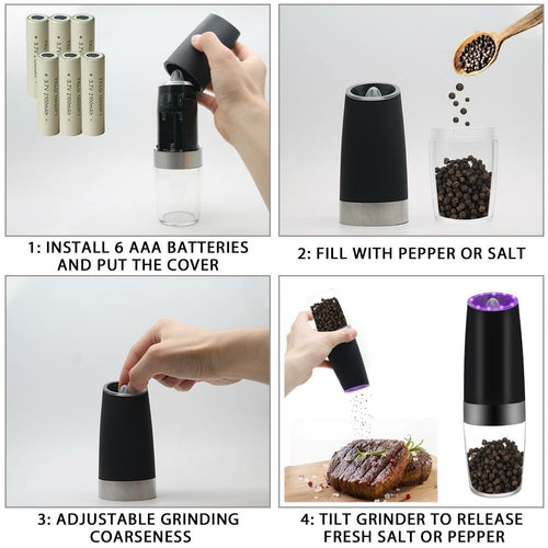 Electric Gravity Pepper Grinder | Automatic Salt & Pepper Mill with LED Ligh