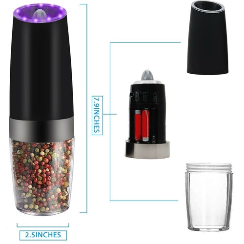 Electric Gravity Pepper Grinder | Automatic Salt & Pepper Mill with LED Ligh