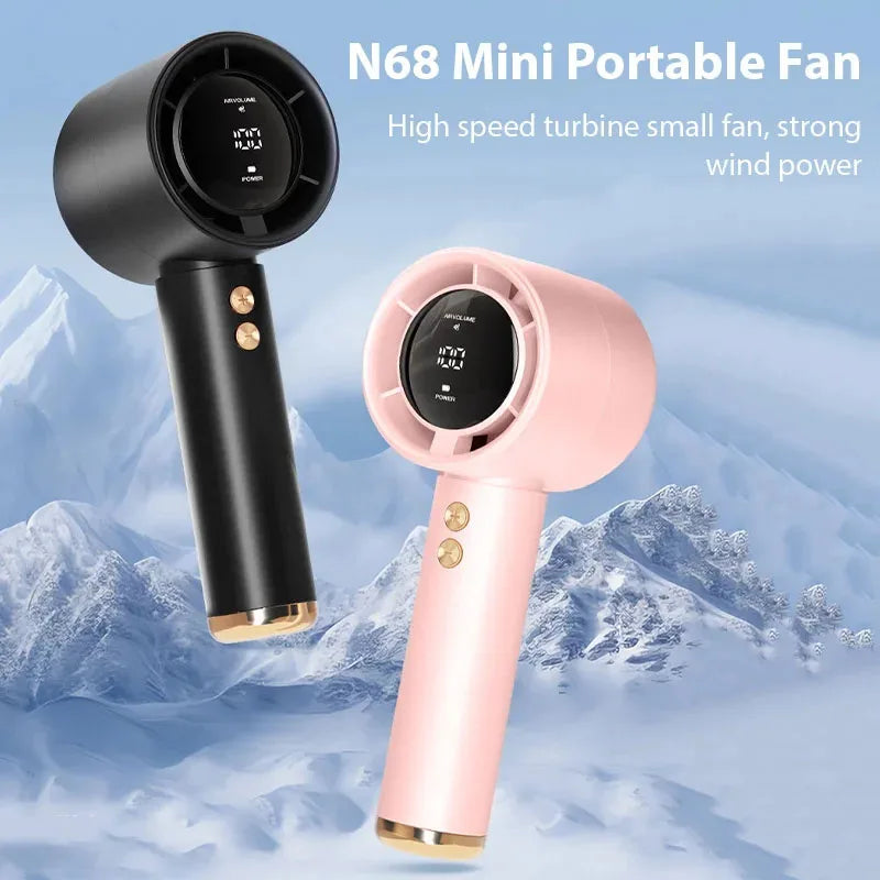 HAOYUNMA Portable Turbo Handheld Fan – 100‑Speed USB Rechargeable Mini Air Cooler (5W)