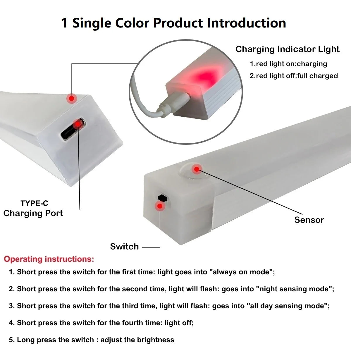 Motion Sensor LED Night Light USB Rechargeable Magnetic Strip Light for Kitchen, Wardrobe & Stairs
