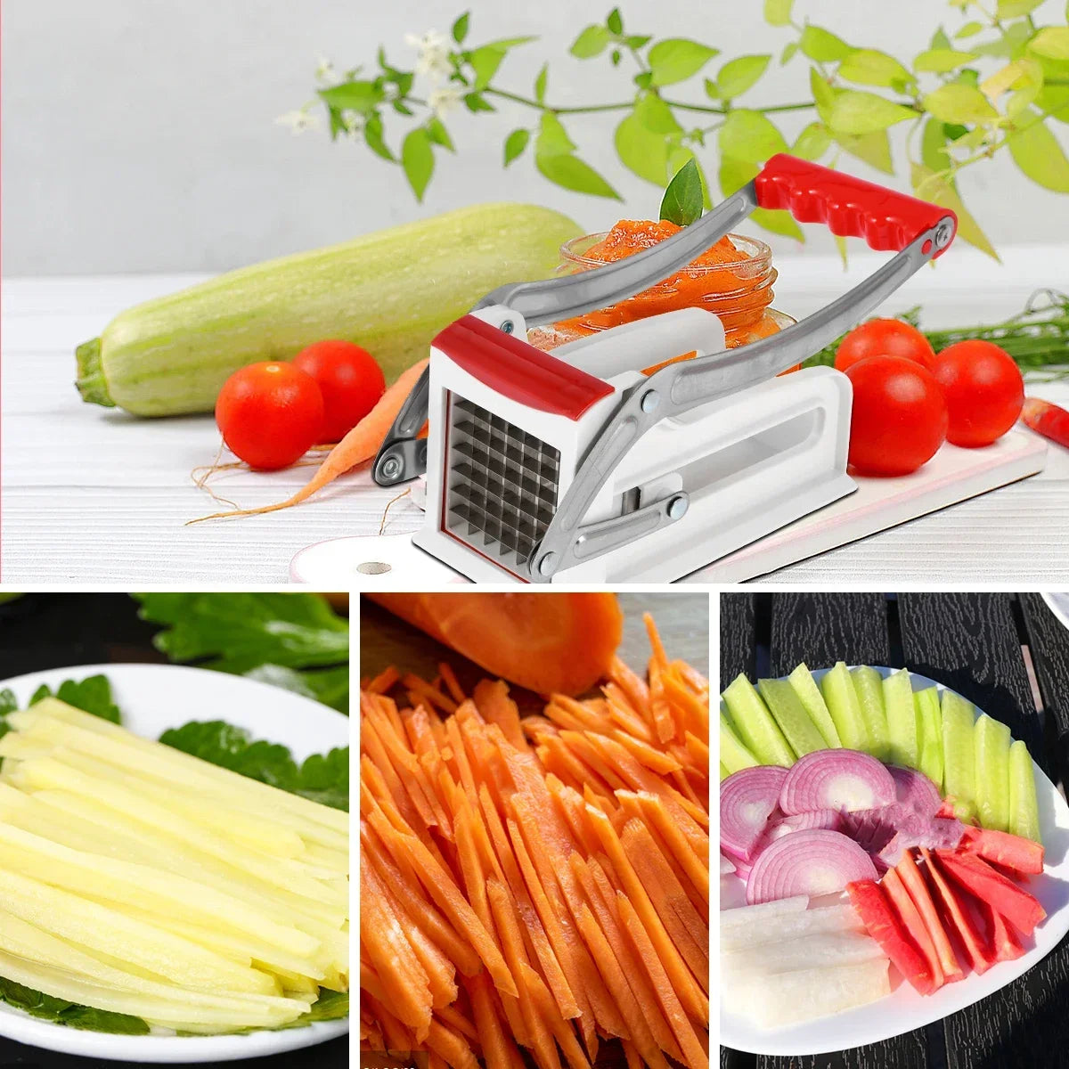 Stainless Steel French Fry Cutter – Manual Potato Chipper with 25/49‑Hole Blades (Fast Cutting)