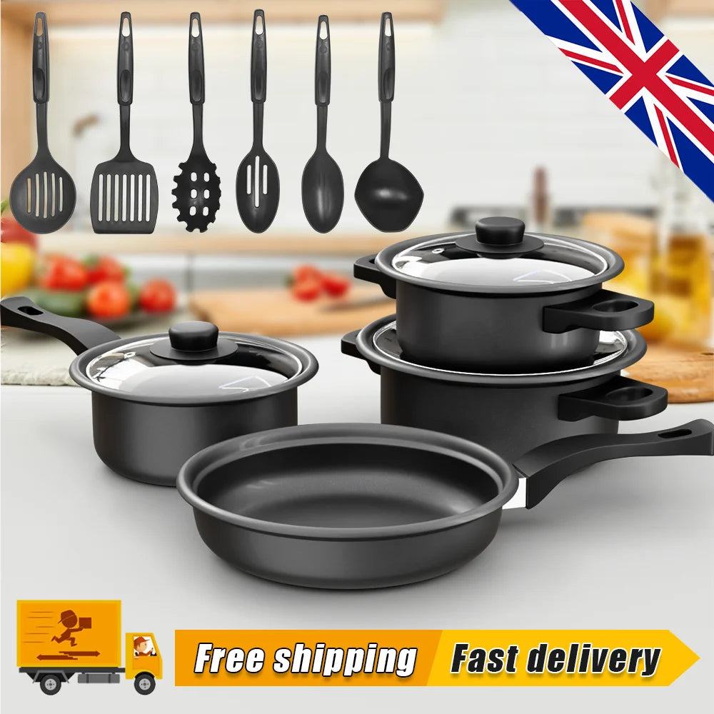 13-Piece Non-Stick Cookware Set with Glass Lids & Utensils