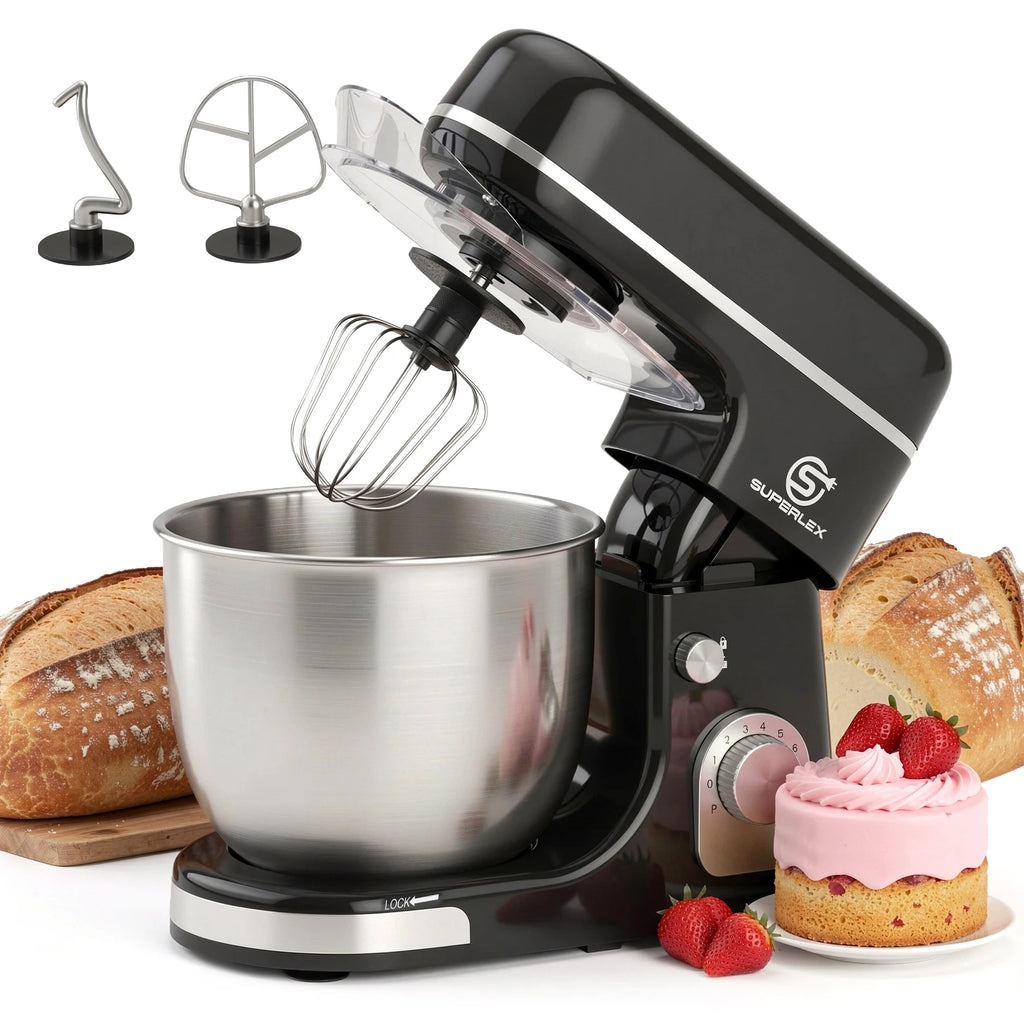 SUPERLEX 5L Stand Mixer SSM002SSUK – 1300W Power, 8‑Speed Control, Stainless Steel Bowl, Silent Design, Multi‑Function Kitchen Mixer
