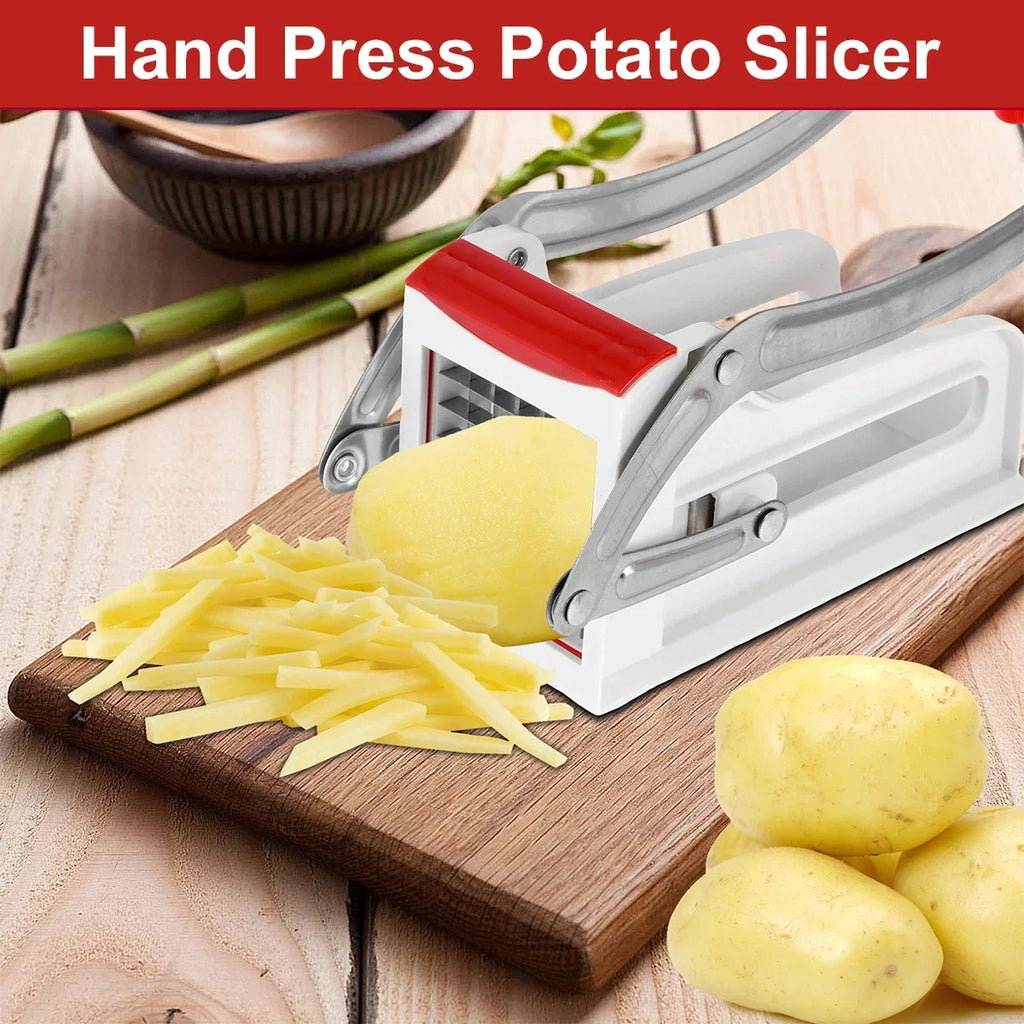 Stainless Steel French Fry Cutter – Manual Potato Chipper with 25/49‑Hole Blades (Fast Cutting)