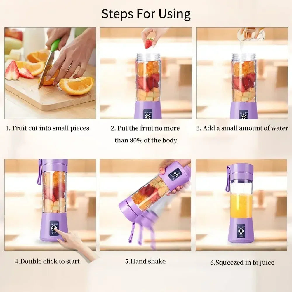 Portable Mini Electric Juicer – USB Rechargeable 6‑Blade High‑Speed Juice Cup (2000mAh, 380ml)