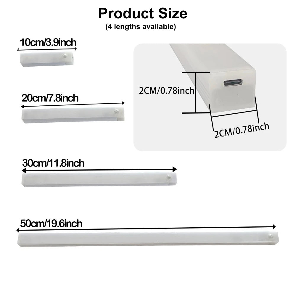 Motion Sensor LED Night Light USB Rechargeable Magnetic Strip Light for Kitchen, Wardrobe & Stairs