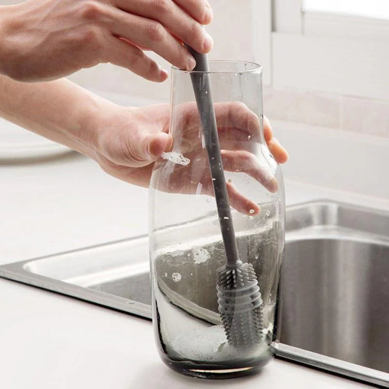 Silicone Bottle & Cup Cleaning Brush – Long Handle Scrubber for Glasses, Milk Bottles & Drinkware