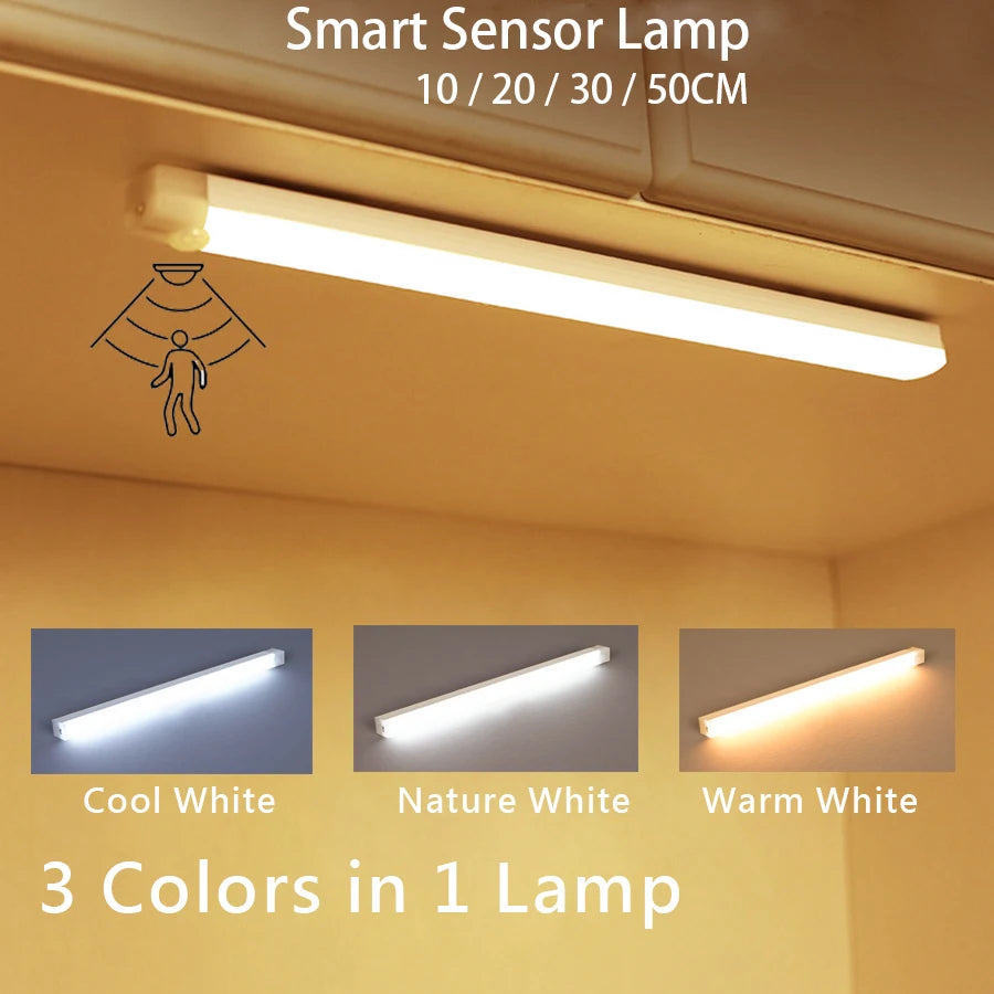 Motion Sensor LED Night Light USB Rechargeable Magnetic Strip Light for Kitchen, Wardrobe & Stairs