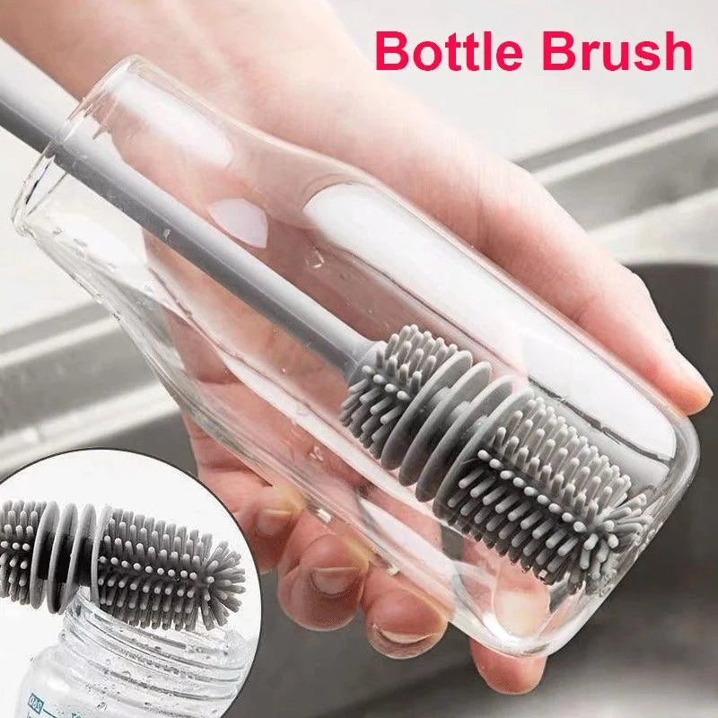 Silicone Bottle & Cup Cleaning Brush – Long Handle Scrubber for Glasses, Milk Bottles & Drinkware
