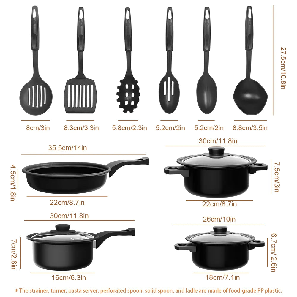 13-Piece Non-Stick Cookware Set with Glass Lids & Utensils