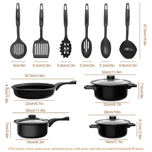 13-Piece Non-Stick Cookware Set with Glass Lids & Utensils