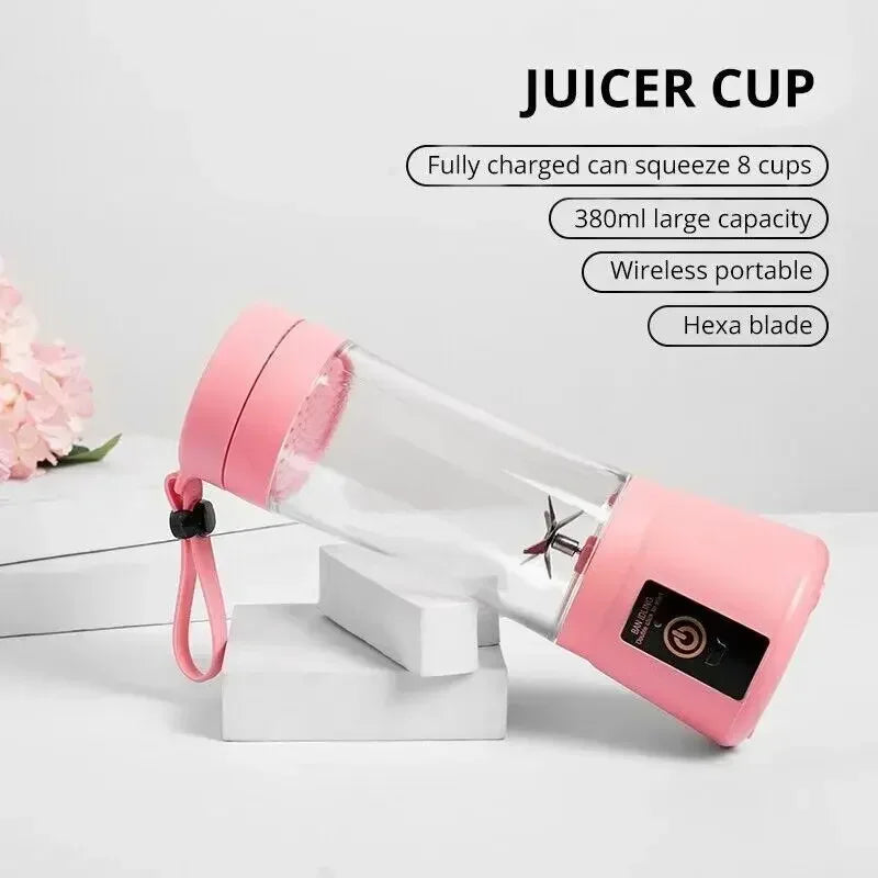 Portable Mini Electric Juicer – USB Rechargeable 6‑Blade High‑Speed Juice Cup (2000mAh, 380ml)