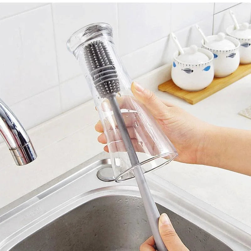 Silicone Bottle & Cup Cleaning Brush – Long Handle Scrubber for Glasses, Milk Bottles & Drinkware