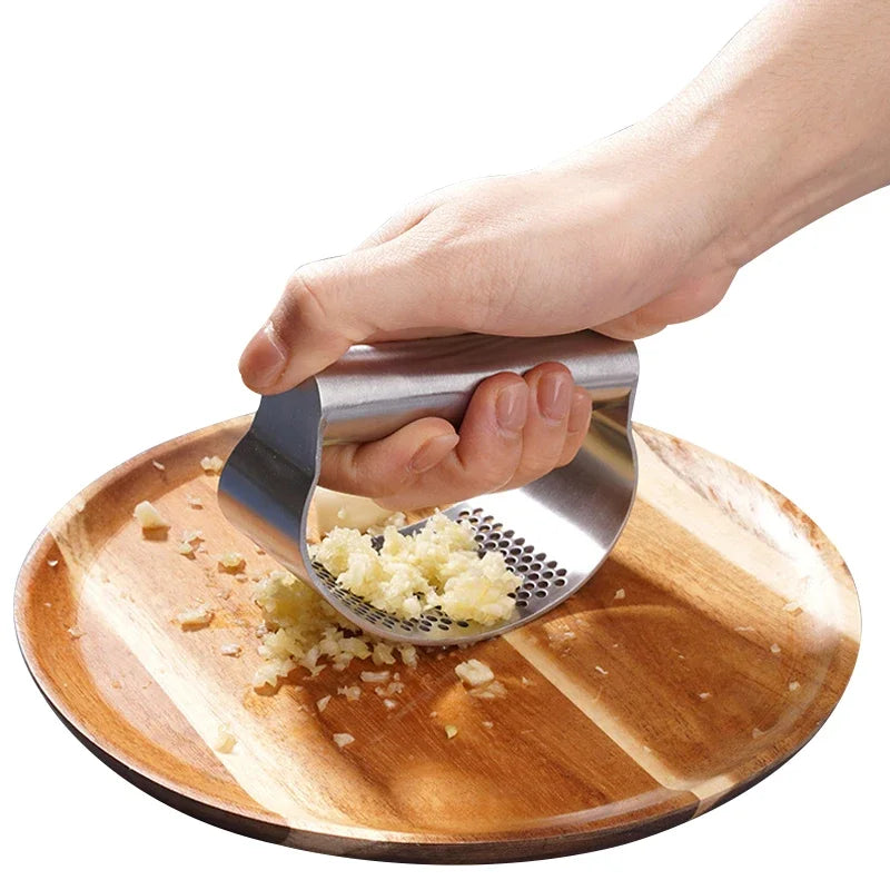 Upgraded Stainless Steel Garlic Press – Manual Garlic & Ginger Squeezer with Ergonomic Handle