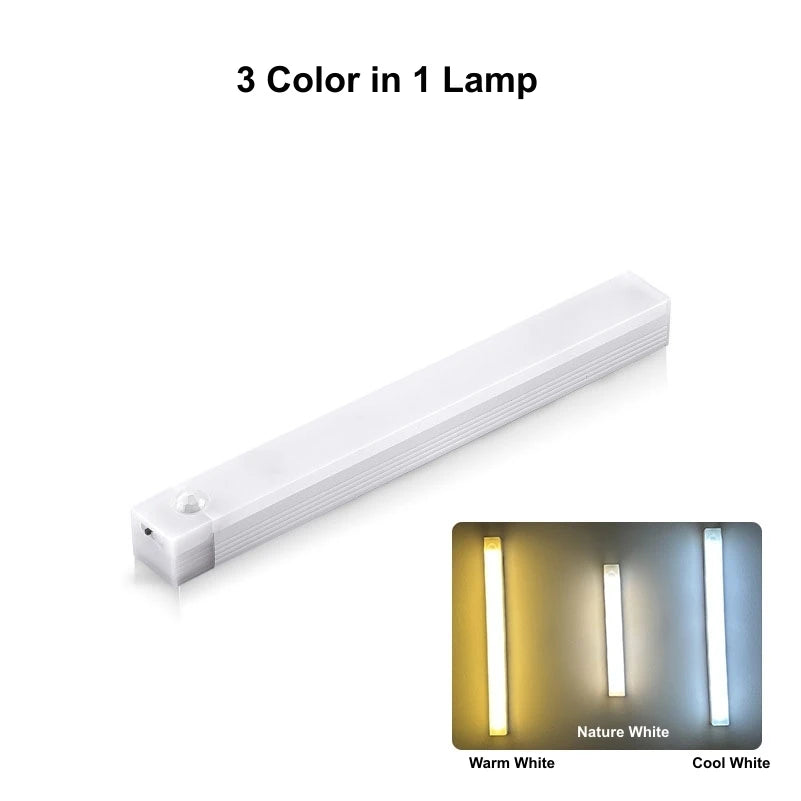 Motion Sensor LED Night Light USB Rechargeable Magnetic Strip Light for Kitchen, Wardrobe & Stairs