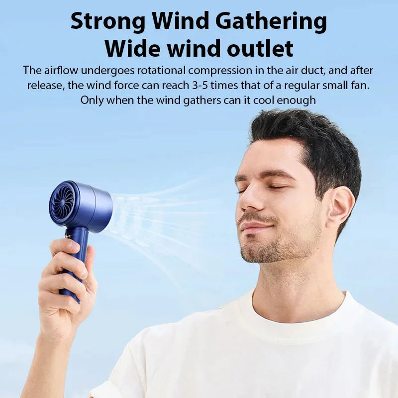 HAOYUNMA Portable Turbo Handheld Fan – 100‑Speed USB Rechargeable Mini Air Cooler (5W)