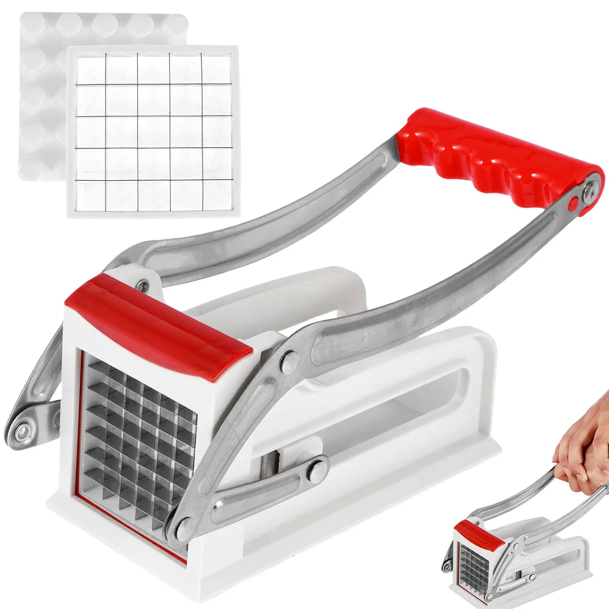 Stainless Steel French Fry Cutter – Manual Potato Chipper with 25/49‑Hole Blades (Fast Cutting)