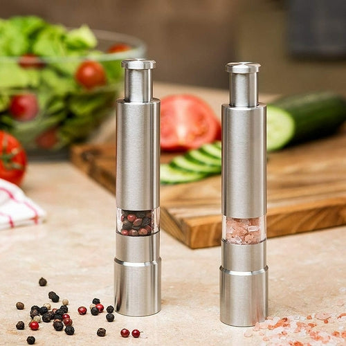 Premium Stainless Steel Salt & Pepper Grinder | One‑Handed Press Spice Mill