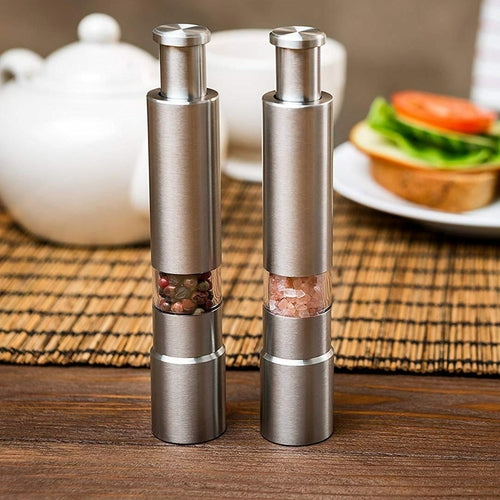 Premium Stainless Steel Salt & Pepper Grinder | One‑Handed Press Spice Mill